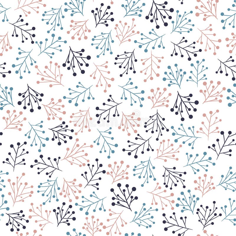Colorful Branches on a White Background. Seamless Floral Summer Pattern