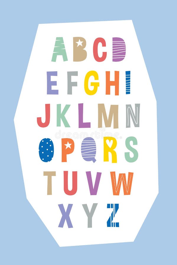 ABC Kids Poster Vector. Children`s Cheerful Alphabet Wall Poster Vector