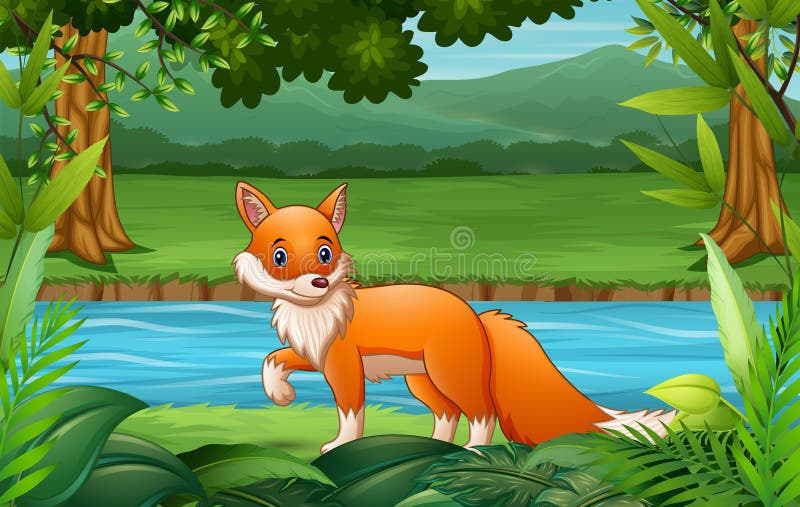 Fox Cartoon Walking in the Nature Stock Vector - Illustration of calm,  field: 189599866