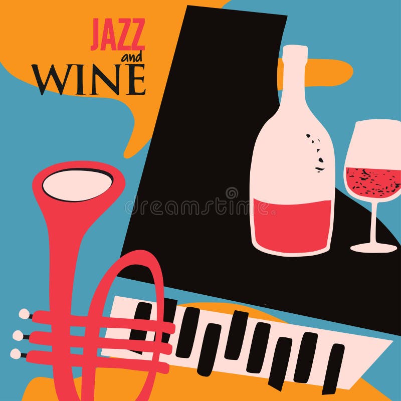 Music and Wine Colorful Background Flat Vector Illustration. Party