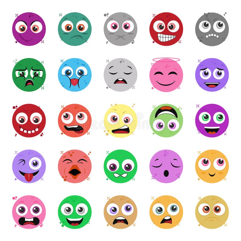 Trendy Emoticons in Flat Style Stock Vector - Illustration of emoticon ...
