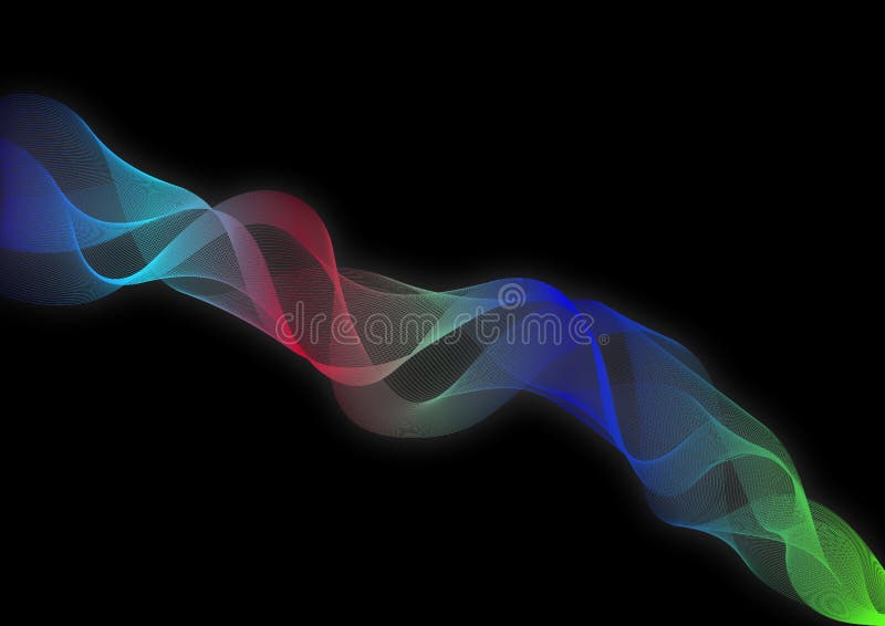 Abstract colored waves, abstract waves on black background royalty free illustration