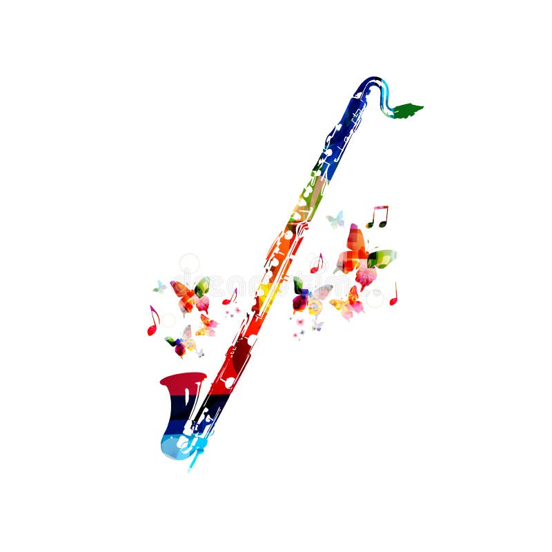 Colorful Cassical Bass with Music Notes Isolated. Music Instrument Background Vector