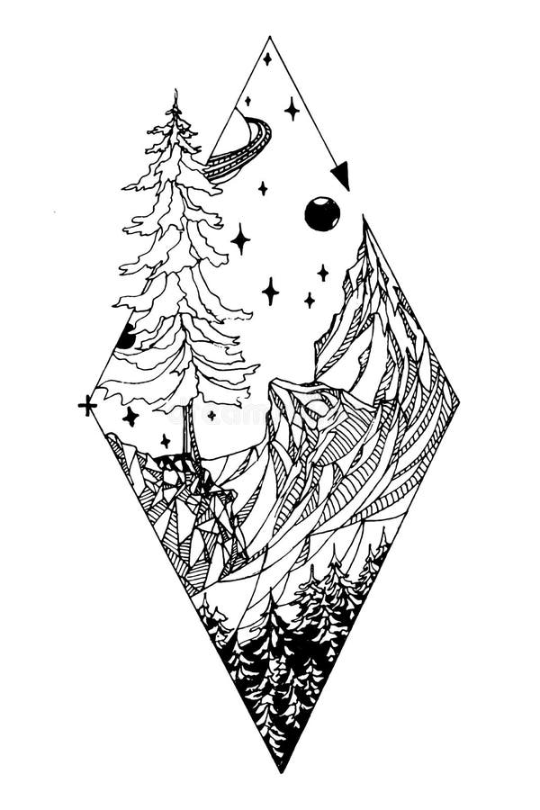 Forest and Mountains with Stars Tattoo Stock Vector - Illustration of element, journey: 205841011 Forest and Mountains with Stars Tattoo Stock Vector - Illustration of element, journey: 205841011