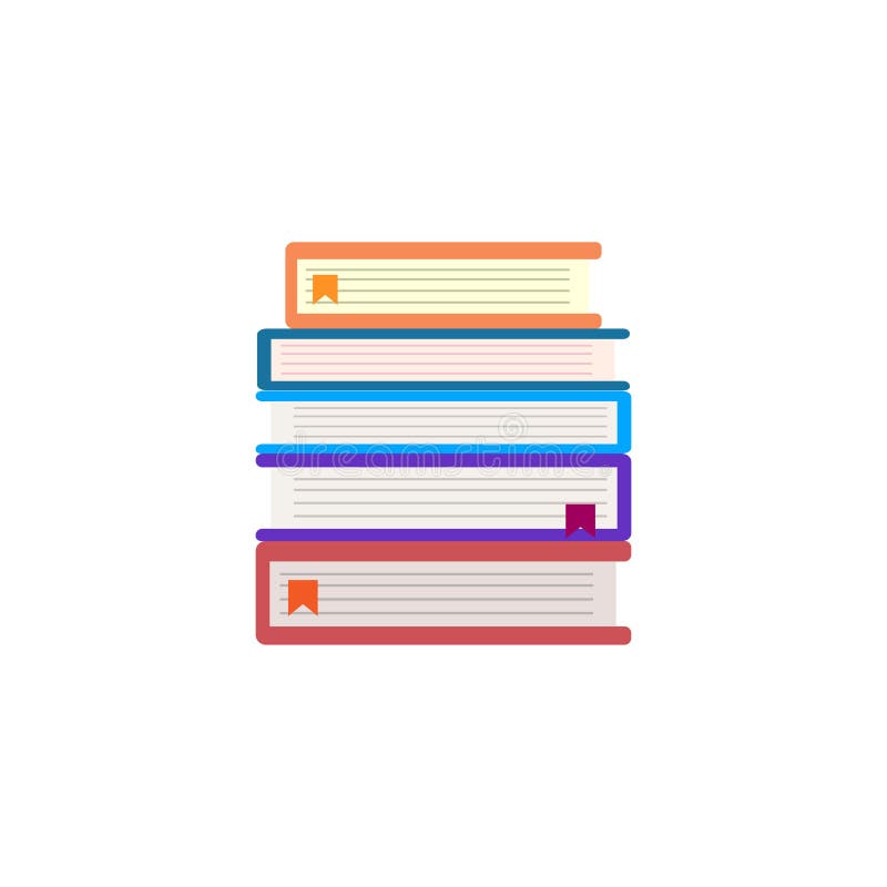 Stack of different books with bookmark on white isolated background. Education and reading objects. stock illustration