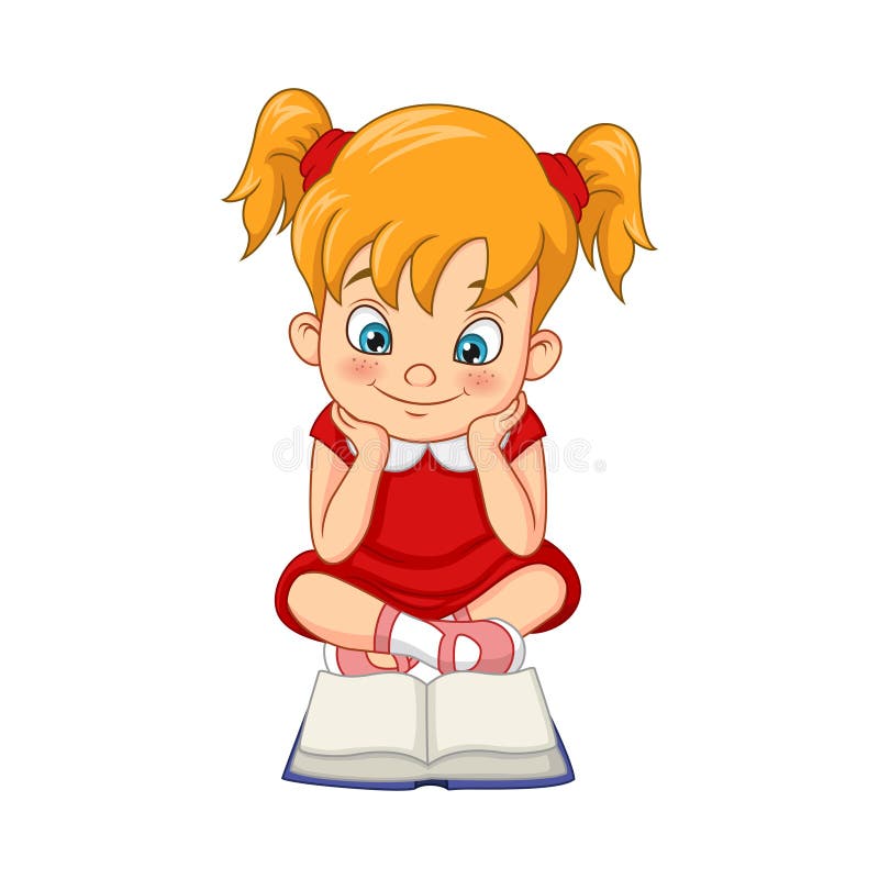 Cartoon funny girl student reading a book
