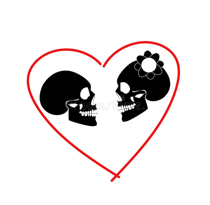 Skull icon wedding couple background in heart vector background illustration