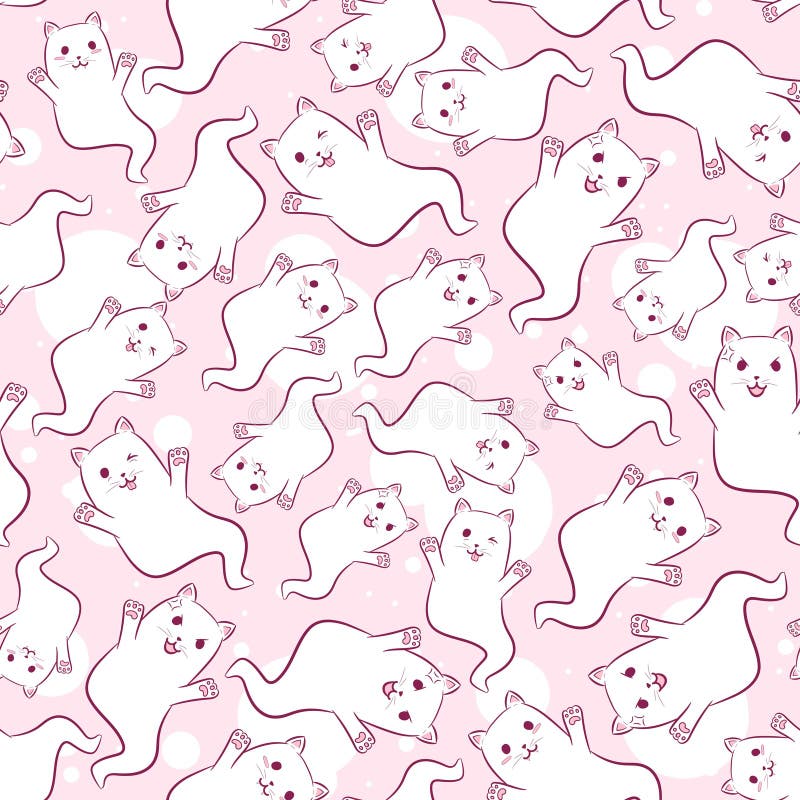 Kawaii seamless pattern with ghost cats for kids and babies. Repetitive background with floating kitties for Halloween.