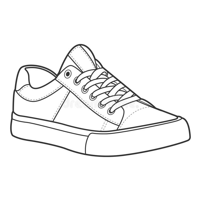 Shoe Line Drawing. Shoes Sneaker Outline Drawing Vector, Black Line ...