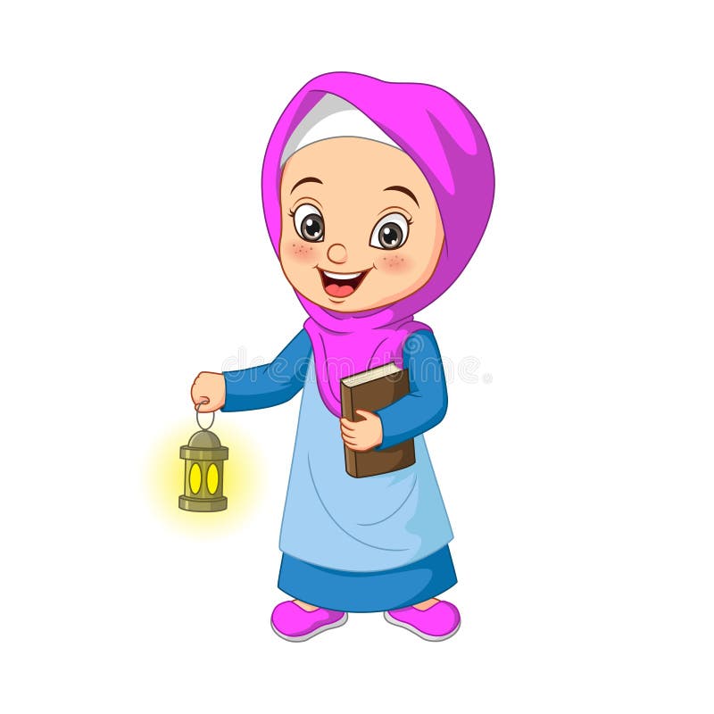 Cartoon Muslim Girl Holding Quran Book with Ramadan Lantern Stock Vector -  Illustration of child, fanos: 210640607