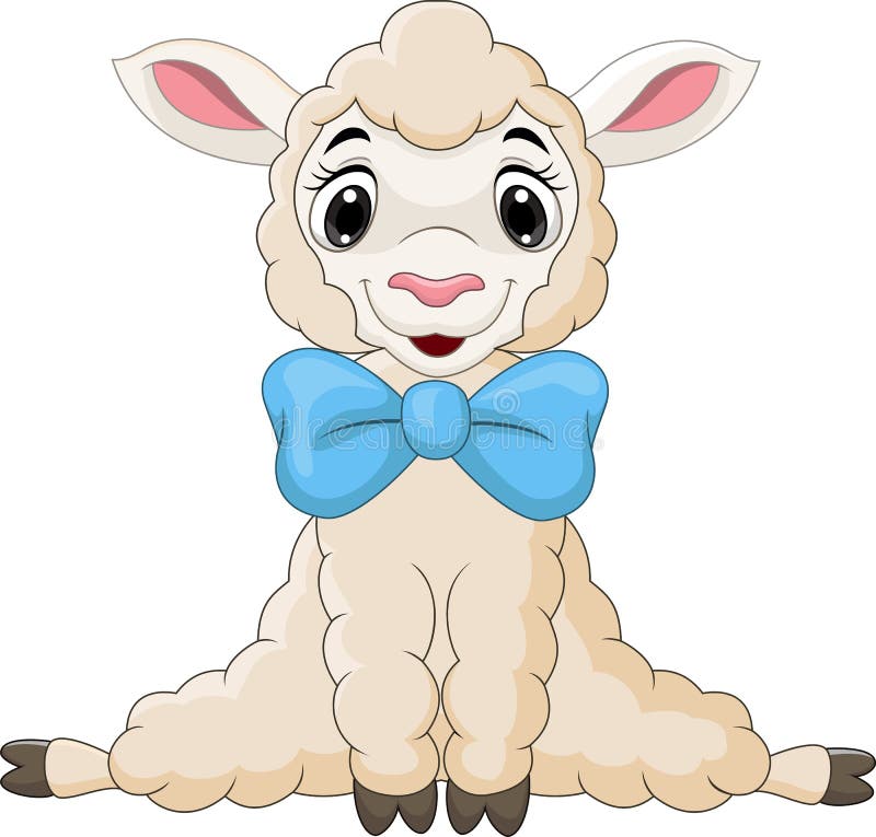 Cartoon Baby Lamb Sitting with Blue Bow Stock Vector Illustration of