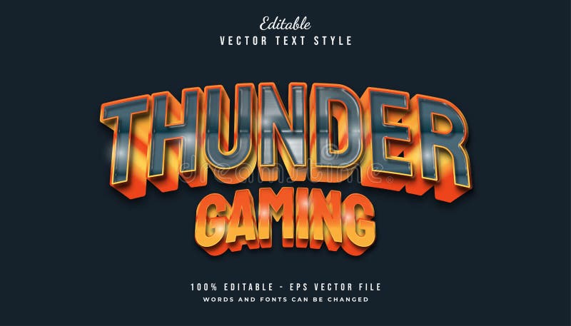 Thunder Gaming Text Style with Embossed and Curved Effect stock illustration