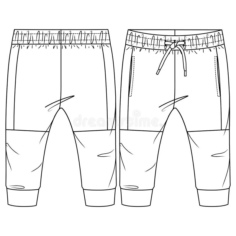 Men Boys Pant Fashion Flat Sketch Template. Technical Fashion ...
