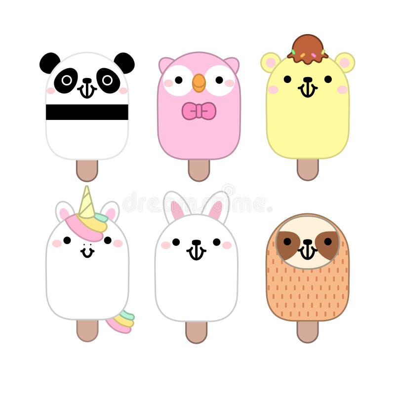 Set of Cute Cartoon Ice Cream with Animals. in Kawaii Style with Smiling Face and Pink Cheeks Stock Vector - Illustration of bunny, happy: 215164818 Set of Cute Cartoon Ice Cream with Animals. in Kawaii Style with Smiling Face and Pink Cheeks Stock Vector - Illustration of bunny, happy: 215164818