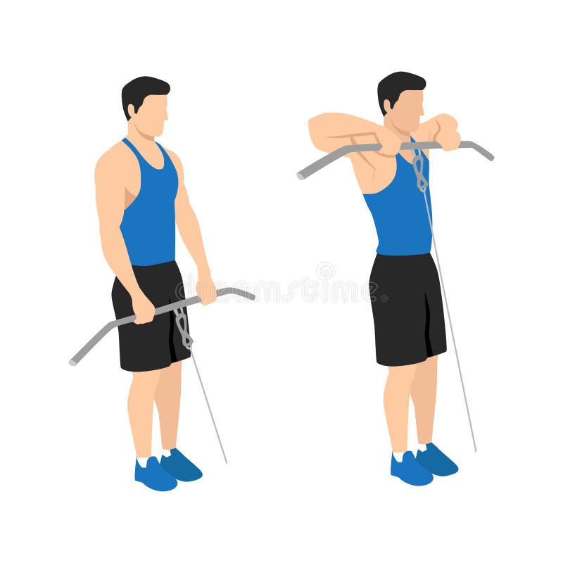 Man doing cable upright rows exercise vector illustration