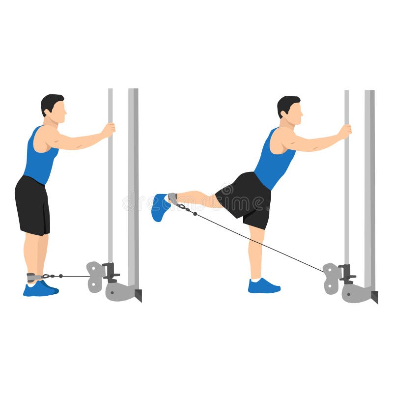 Man doing cable hip extensions flat vector royalty free illustration