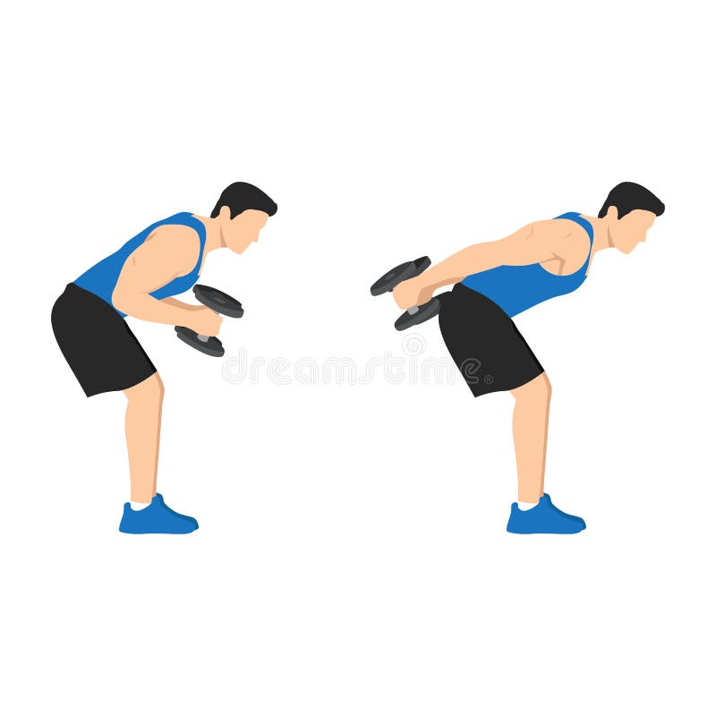 Man doing bent over double arm tricep kickbacks stock illustration