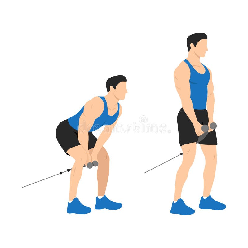 Man doing cable pull throughs exercise stock illustration