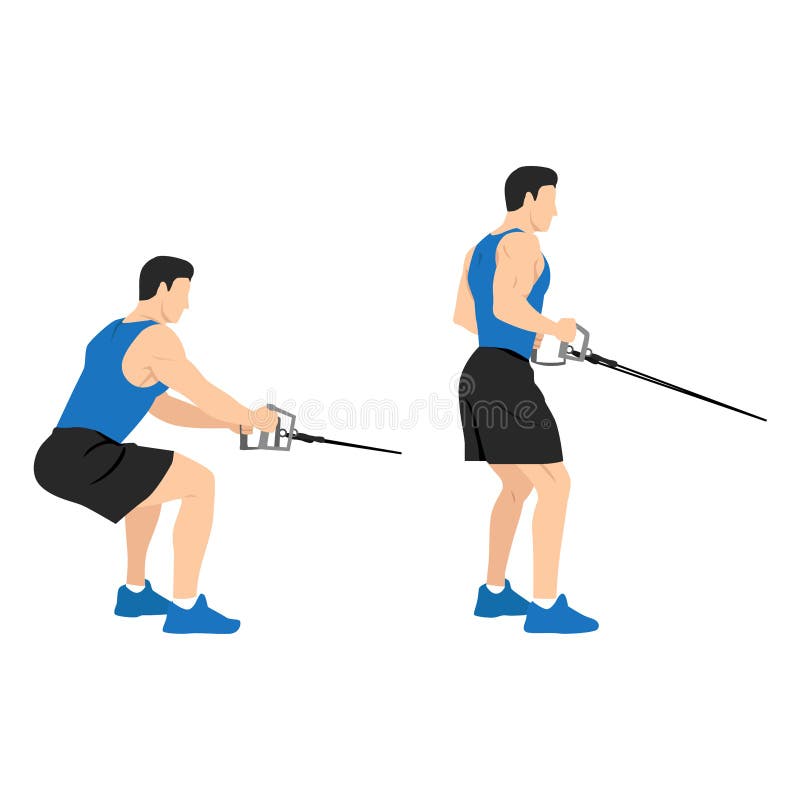 Man doing cable squat rows exercise flat vector vector illustration