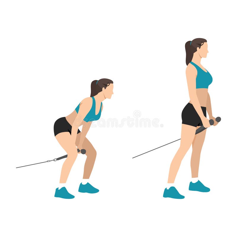 Woman doing cable pull throughs exercise vector illustration