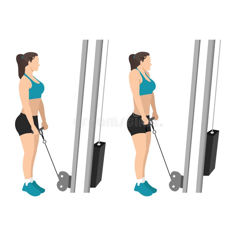 Woman doing cable shrugs exercise royalty free illustration