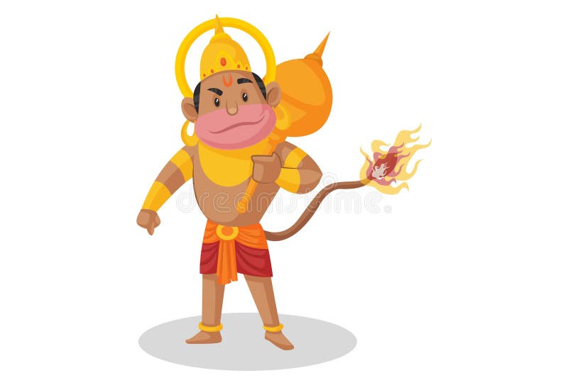 Lord Hanuman Vector Cartoon Illustration Stock Vector - Illustration of  holding, fire: 219558853