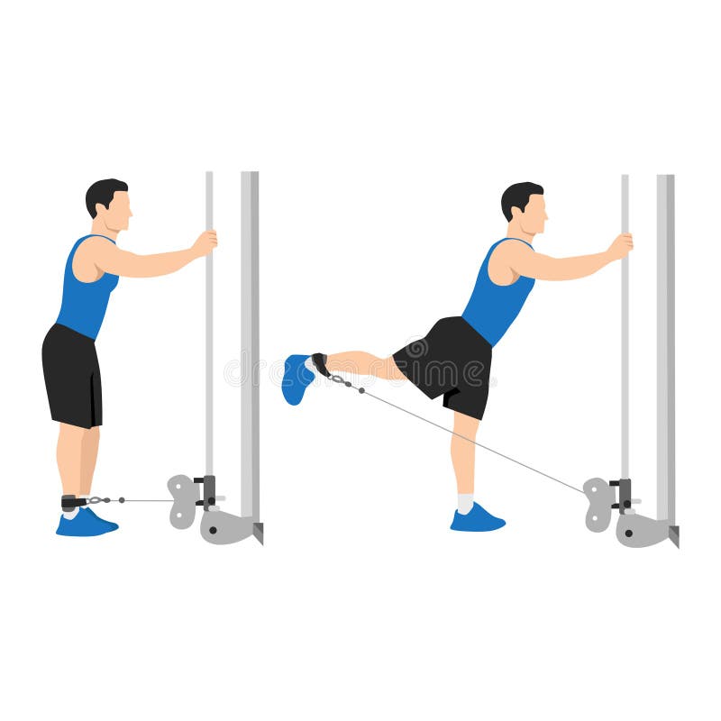 Man doing Cable hip extensions exercise. stock illustration