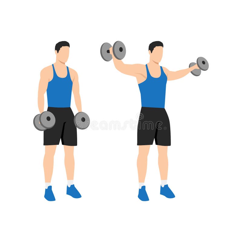 Man doing Lateral side shoulder dumbbell raises. royalty free illustration