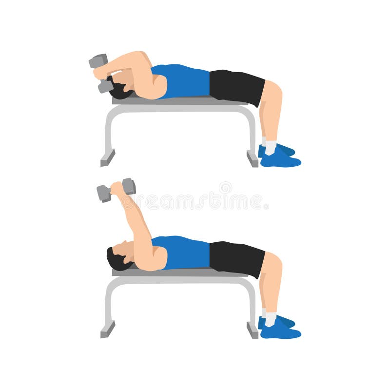 Man doing Lying dumbbell tricep extensions exercise royalty free illustration