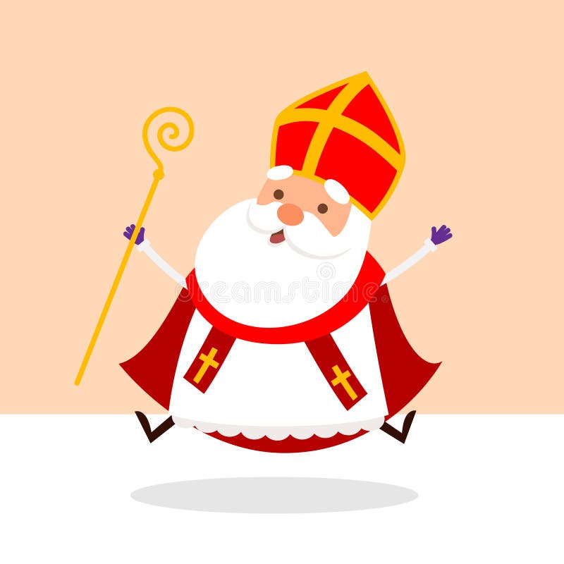 Cute Saint Nicholas jumping - happy expression - vector illustration royalty free illustration