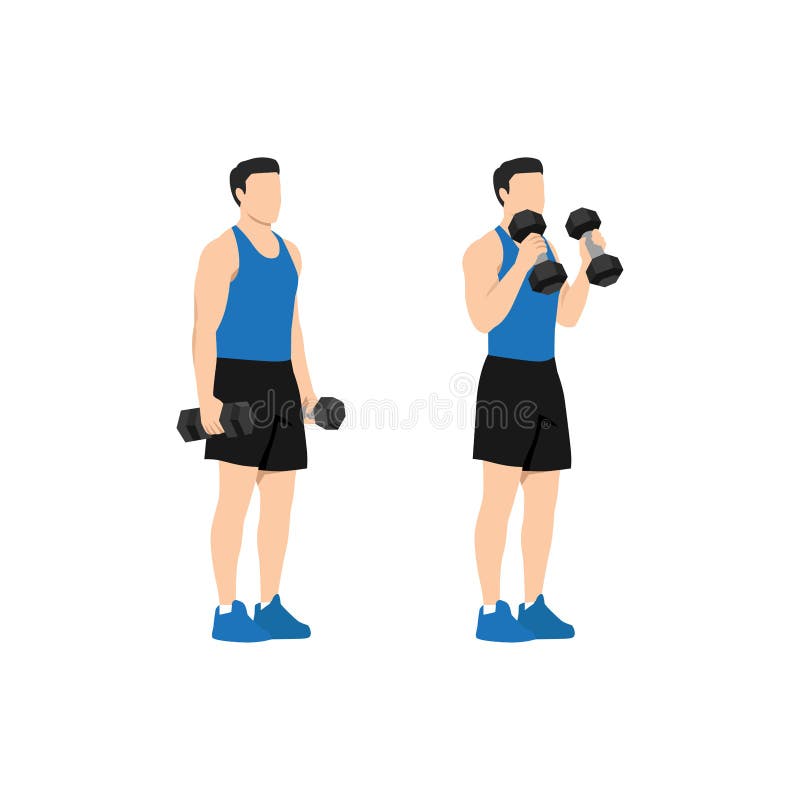 Man doing standing dumbbell bicep hammer curls.