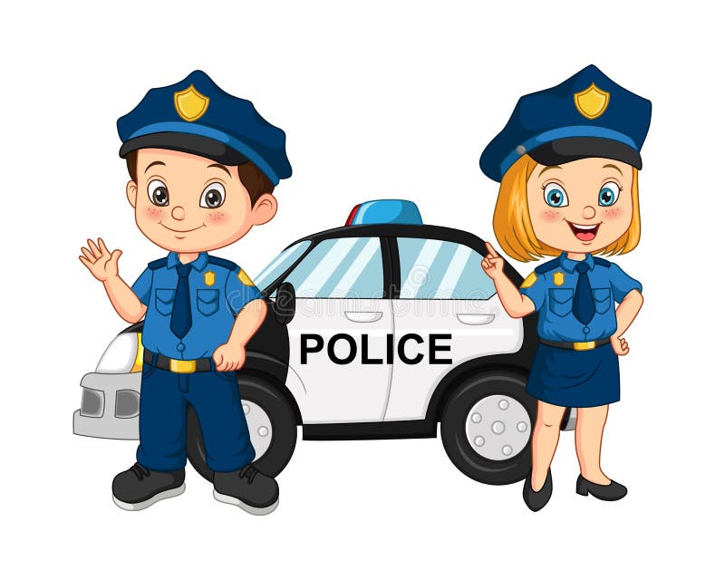 Cartoon Police Kids Standing Near the Police Car Stock Vector -  Illustration of people, guard: 228936940