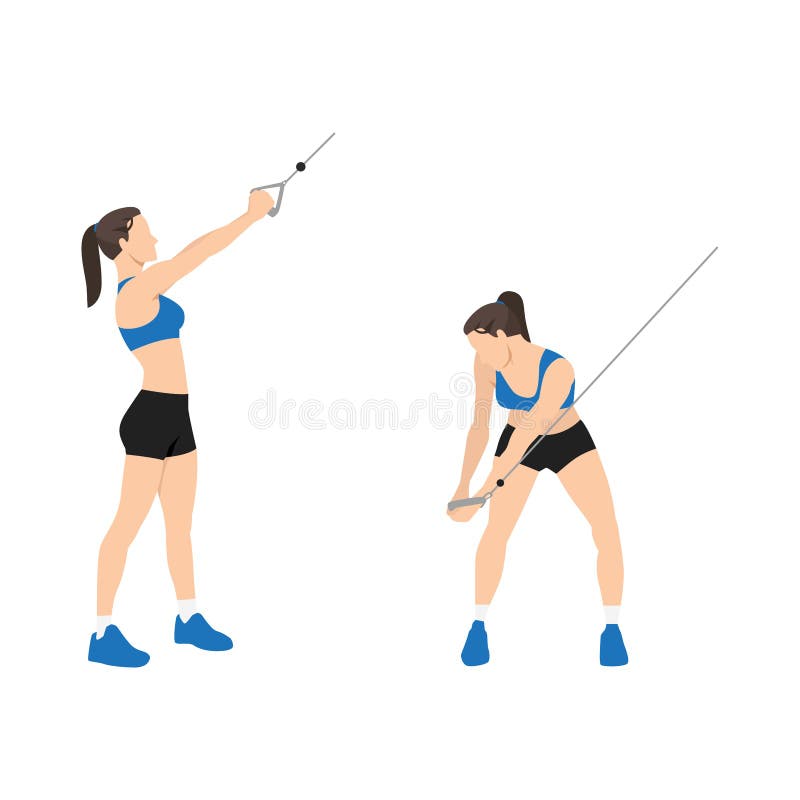 Woman doing Downward cable wood chops exercise. royalty free illustration