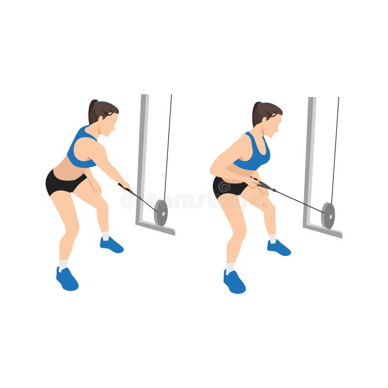 Woman doing Cross body cable rows exercise. vector illustration