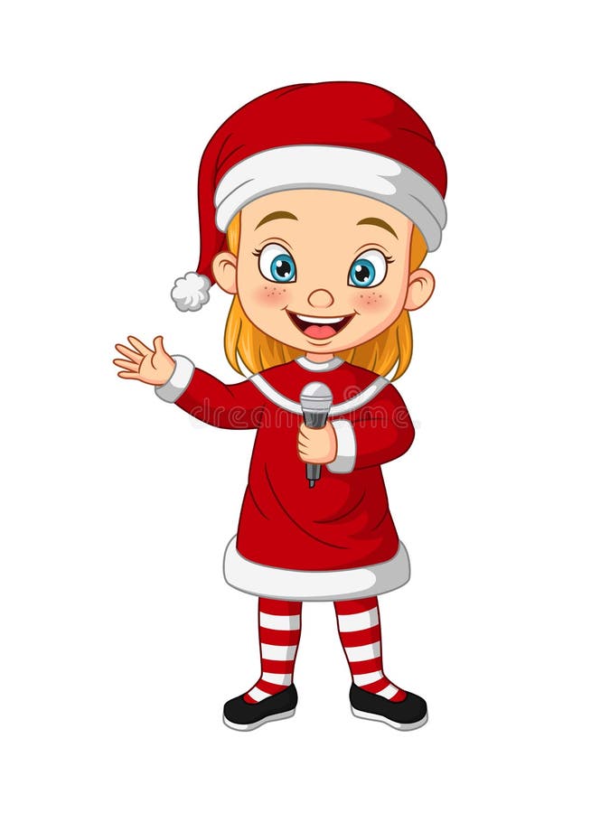 Cartoon Little Girl Wearing Christmas Santa Costume Stock Vector
