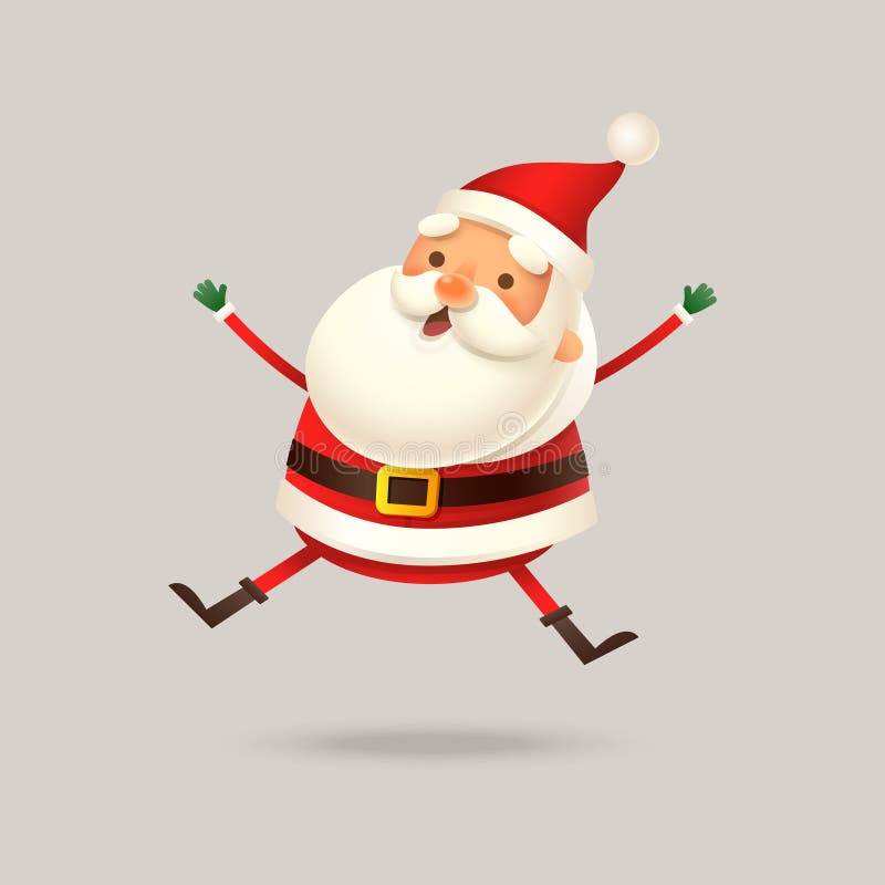 Cute Santa Claus jumping - happy expression - vector illustration isolated stock illustration