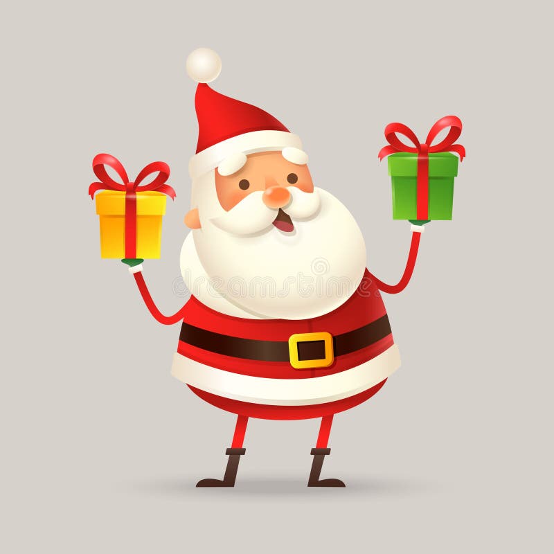 Cute and happy Santa Claus with gifts - vector illustration isolated royalty free illustration