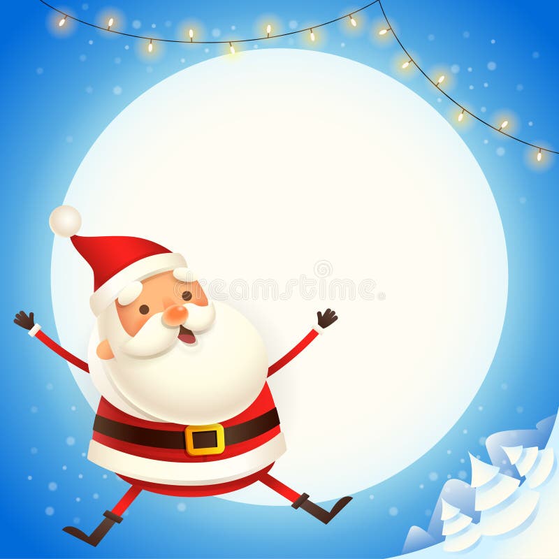Cute Santa Claus jump - happy expression - winter moonlight scene royalty free illustration