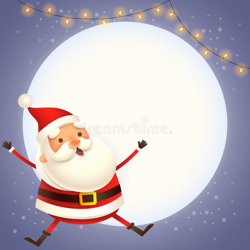 Cute Santa Claus jump - happy expression - winter moonlight scene royalty free illustration
