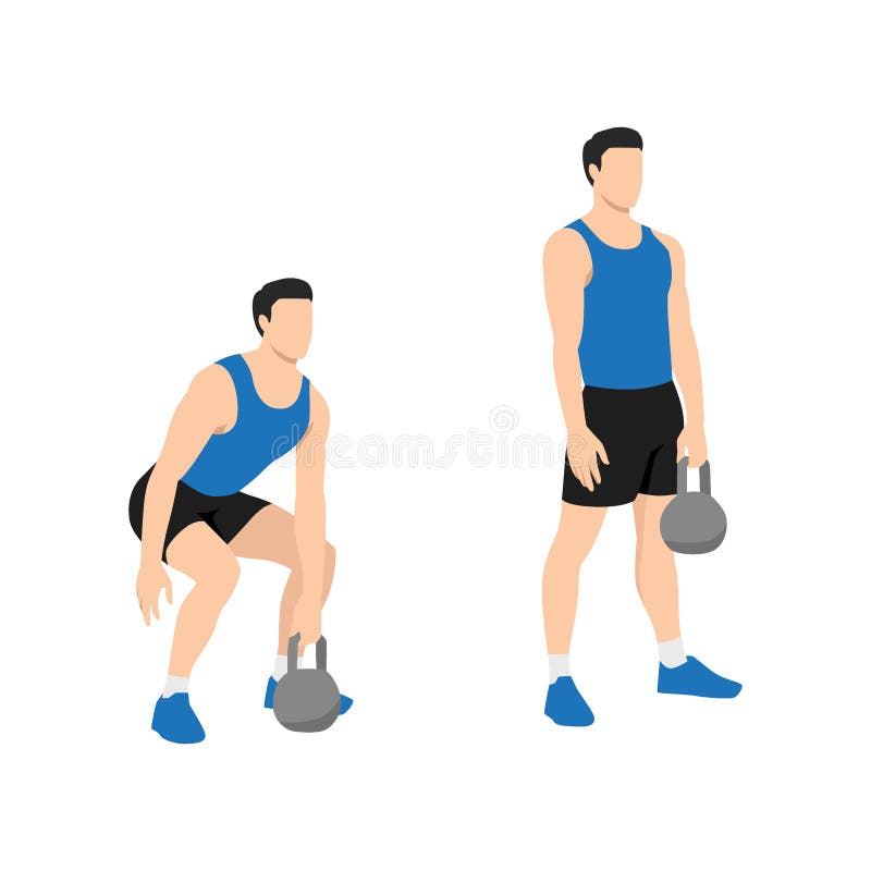 Man Doing One Handed Kettlebell Deadlift Exercise. Stock Vector