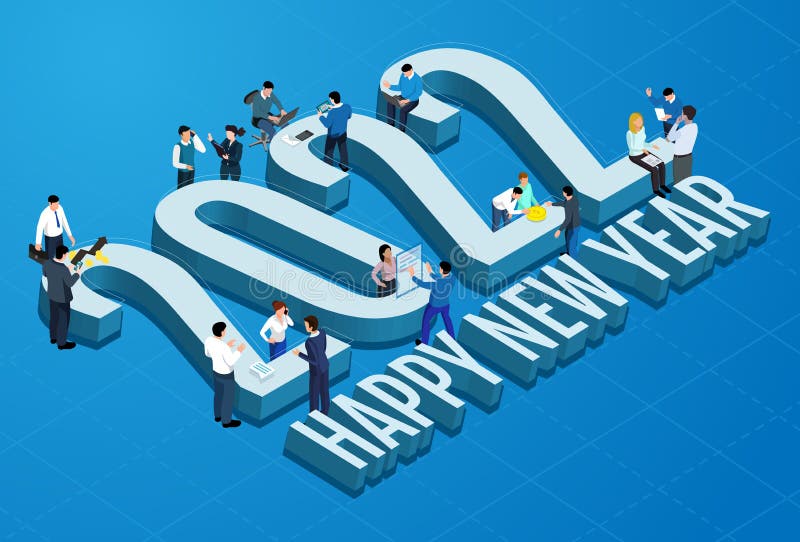 3D Isometric Lettering Happy New Year 2022 Vector Illustration. Stock