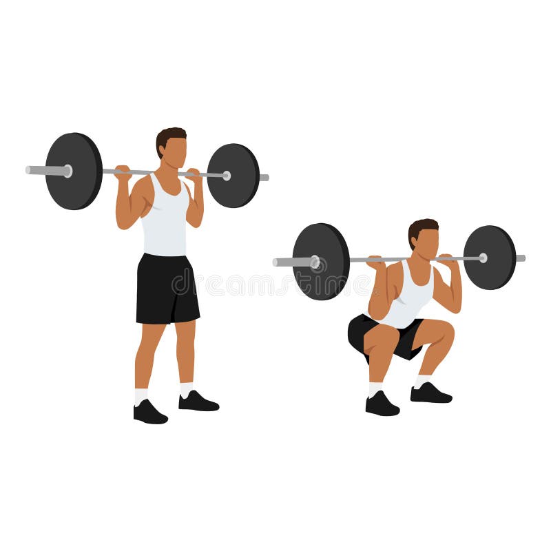 Man Doing Barbell Squat Exercise. Flat Vector Stock Illustration