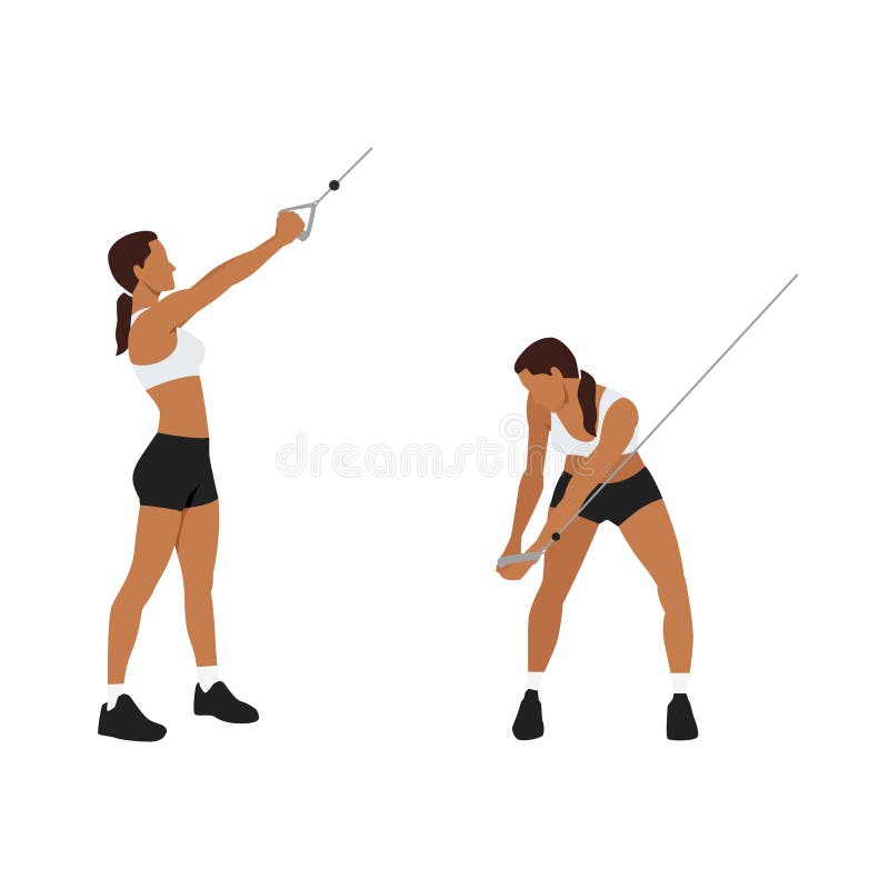 Woman doing Downward cable wood chops exercise. royalty free illustration