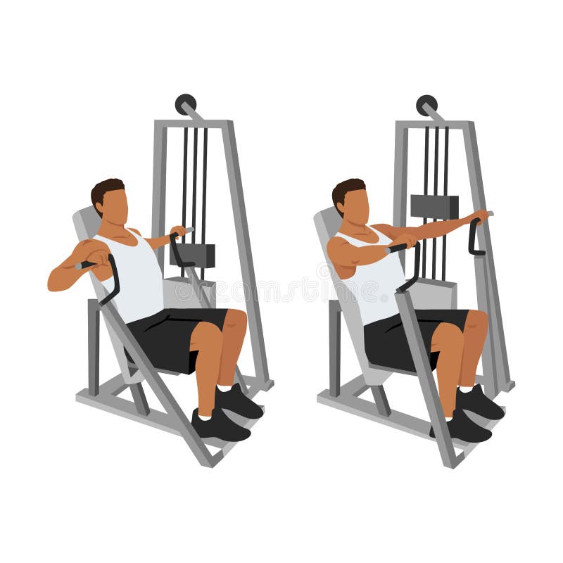 Hammer Strength Machine. Seated Chest Press Exercise Stock Vector