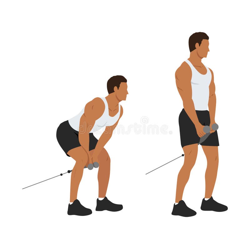 Man doing cable pull throughs exercise flat vector stock illustration