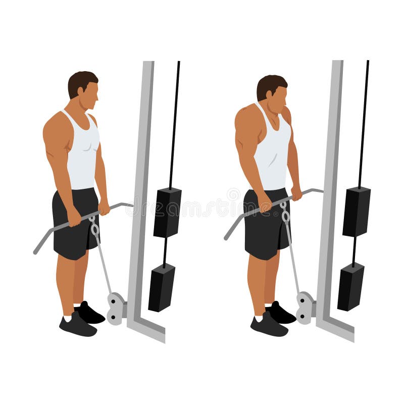 Man doing cable shrugs exercise flat vector vector illustration