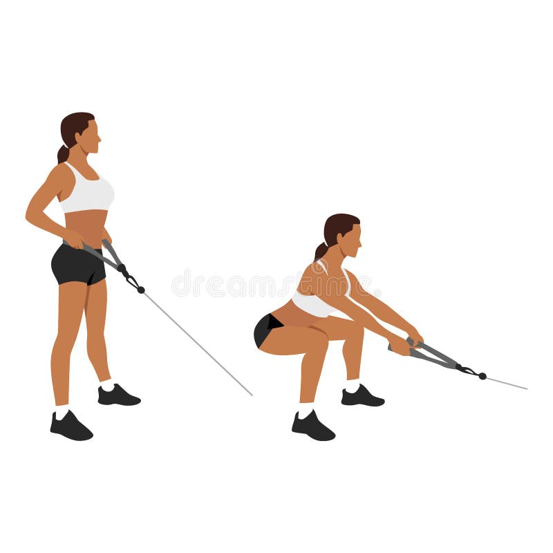 Woman doing cable squat rows exercise royalty free illustration