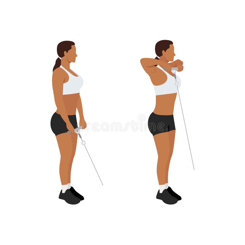 Woman doing Cable upright rows exercise. stock illustration