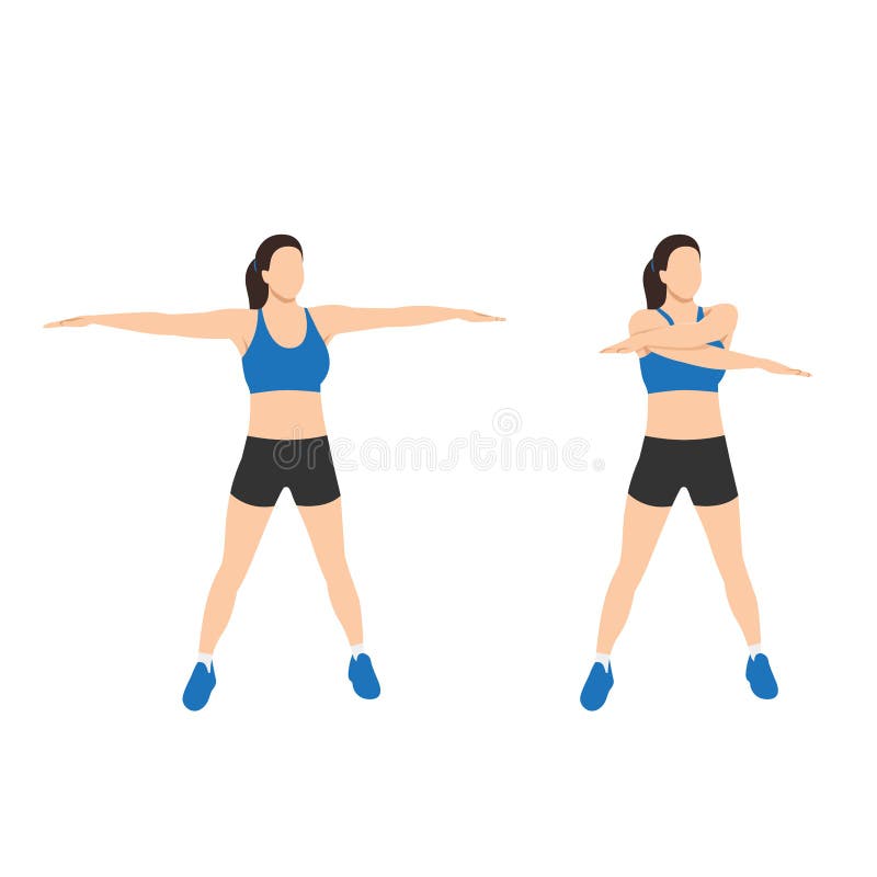 Woman doing arm swings exercise. Flat vector