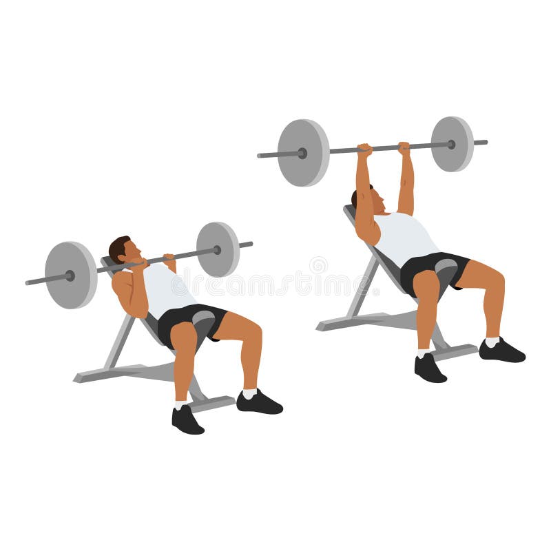 Man Doing Incline Close Grip Barbell Bench Press Stock Illustration